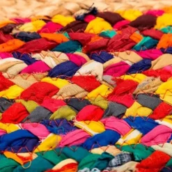 Alfombra circular multicolor de yute-algodón 120x120cm