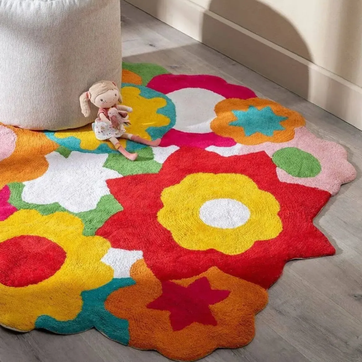 Alfombra de Algodón de 150 cm con Flores de Varios Colores 608539