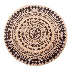 Alfombra natural de yute con detalles color negro 120x120x1cm