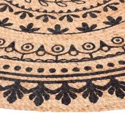Alfombra natural de yute con detalles color negro 120x120x1cm