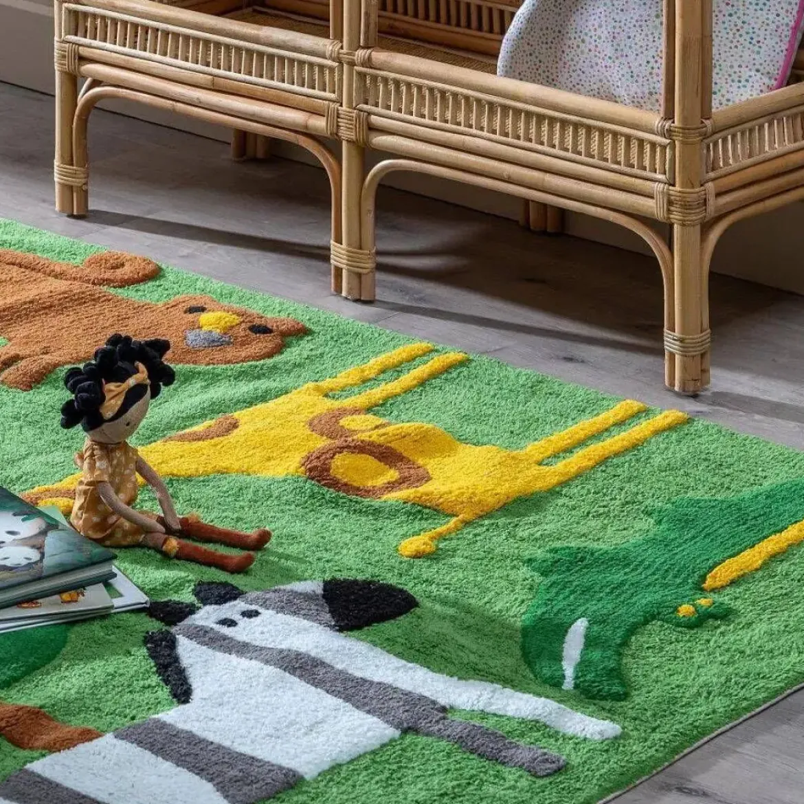 Alfombra para Niños con Animales 175x90 Fabricada con Algodón 608543