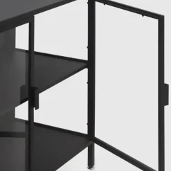 Aparador con puertas y laterales de cristal y estructura de metal negra GABAR 10867
