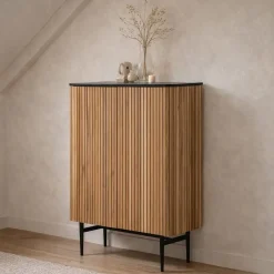Aparador de Acacia con Mármol y Patas Metálicas MB-207416