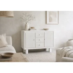 Aparador de 120 cm de MDF-Abeto Acabado Rugoso Blanco MB-216609
