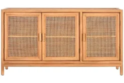 Aparador de Madera de Abeto con Ratán Natural 3 Puertas MB-220955