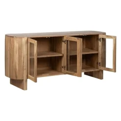 Aparador de Madera de Acacia Natural con Puertas de Cristal 180 cm 612847