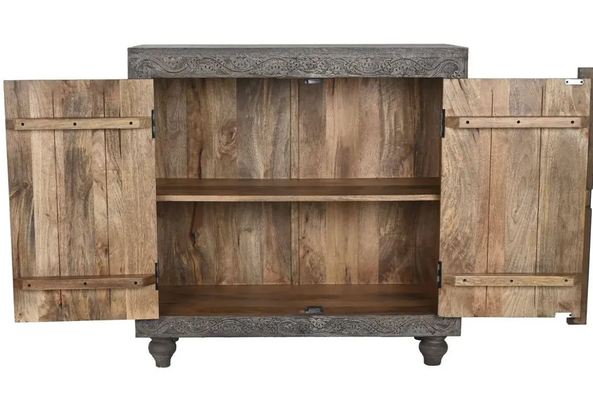 Aparador de Madera Tallado en Gris MB-214799