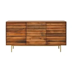 Aparador de tres puertas en madera de mango natural con patas metálicas doradas GABAR 10705
