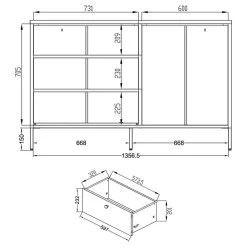 Aparador Metálico con Puertas de Cristal 140 cm COLORBURST