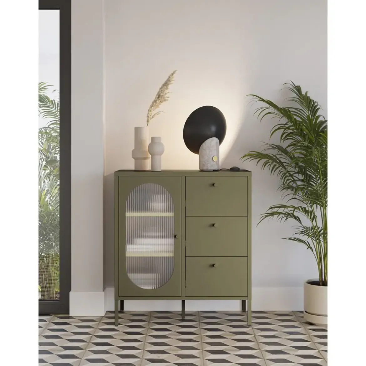 Aparador Metálico con Puertas de Cristal 80 cm COLORBURST