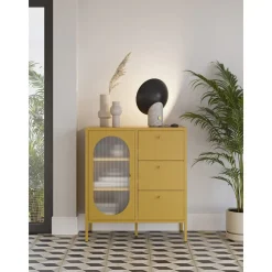 Aparador Metálico con Puertas de Cristal 80 cm COLORBURST