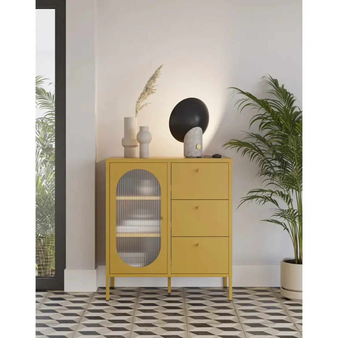 Aparador Metálico con Puertas de Cristal 80 cm COLORBURST