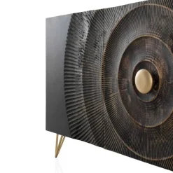 Aparador negro de madera de mango de 3 puertas y patas doradas GABAR 10692