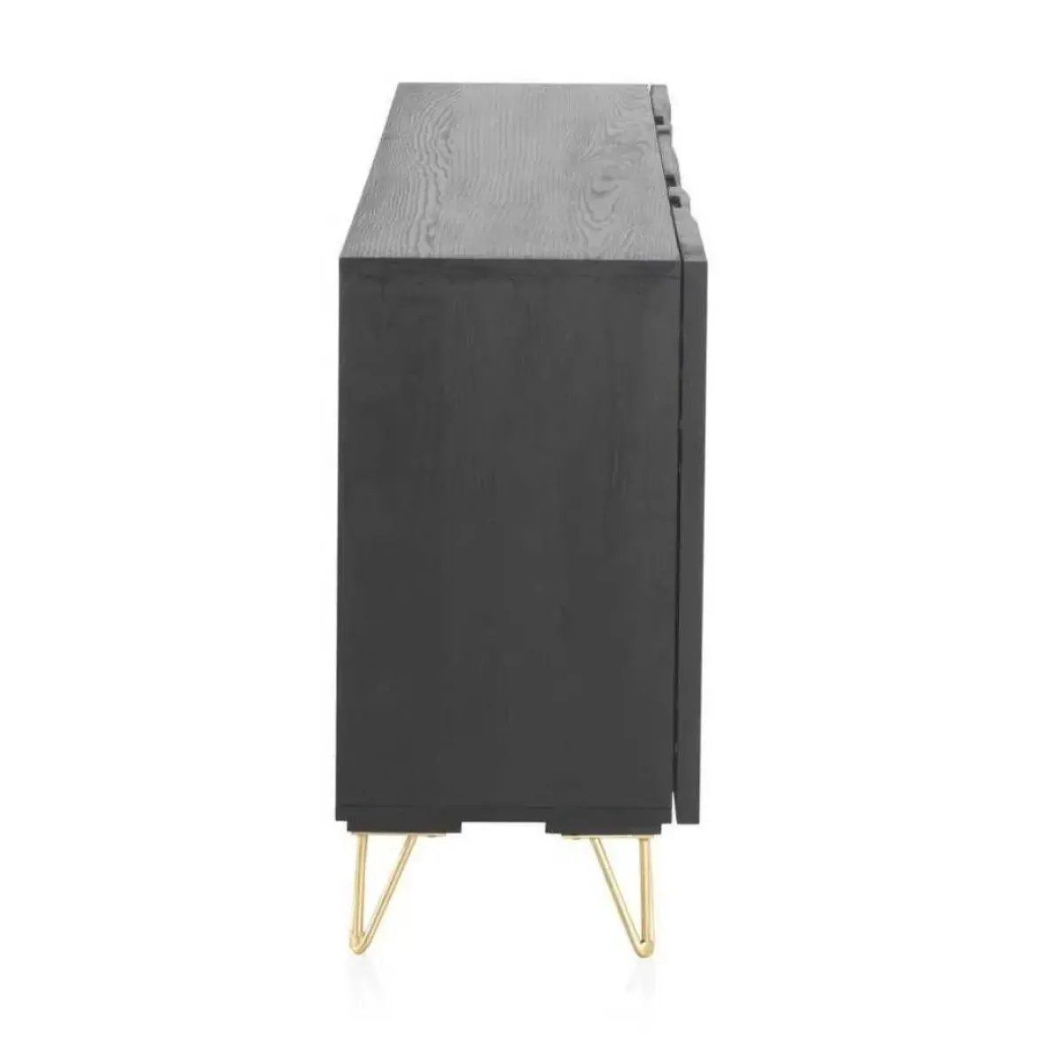 Aparador negro de madera de mango de 3 puertas y patas doradas GABAR 10692