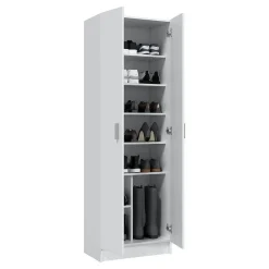 Armario auxiliar blanco de melamina con 2 puertas y 5 estantes regulables 007146O