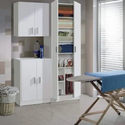 Armario auxiliar blanco de melamina con 2 puertas y 5 estantes regulables 007146O