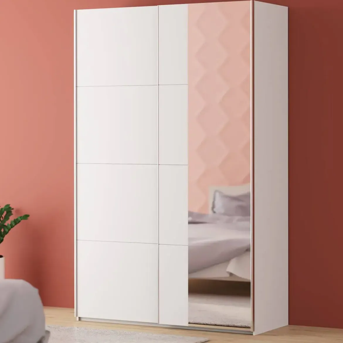 Armario de Dormitorio Blanco Mate 2 Puertas Correderas con Espejo FTIS72462-120