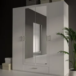 Armario de Dormitorio Blanco con Espejo y Cajón ECBS944-120