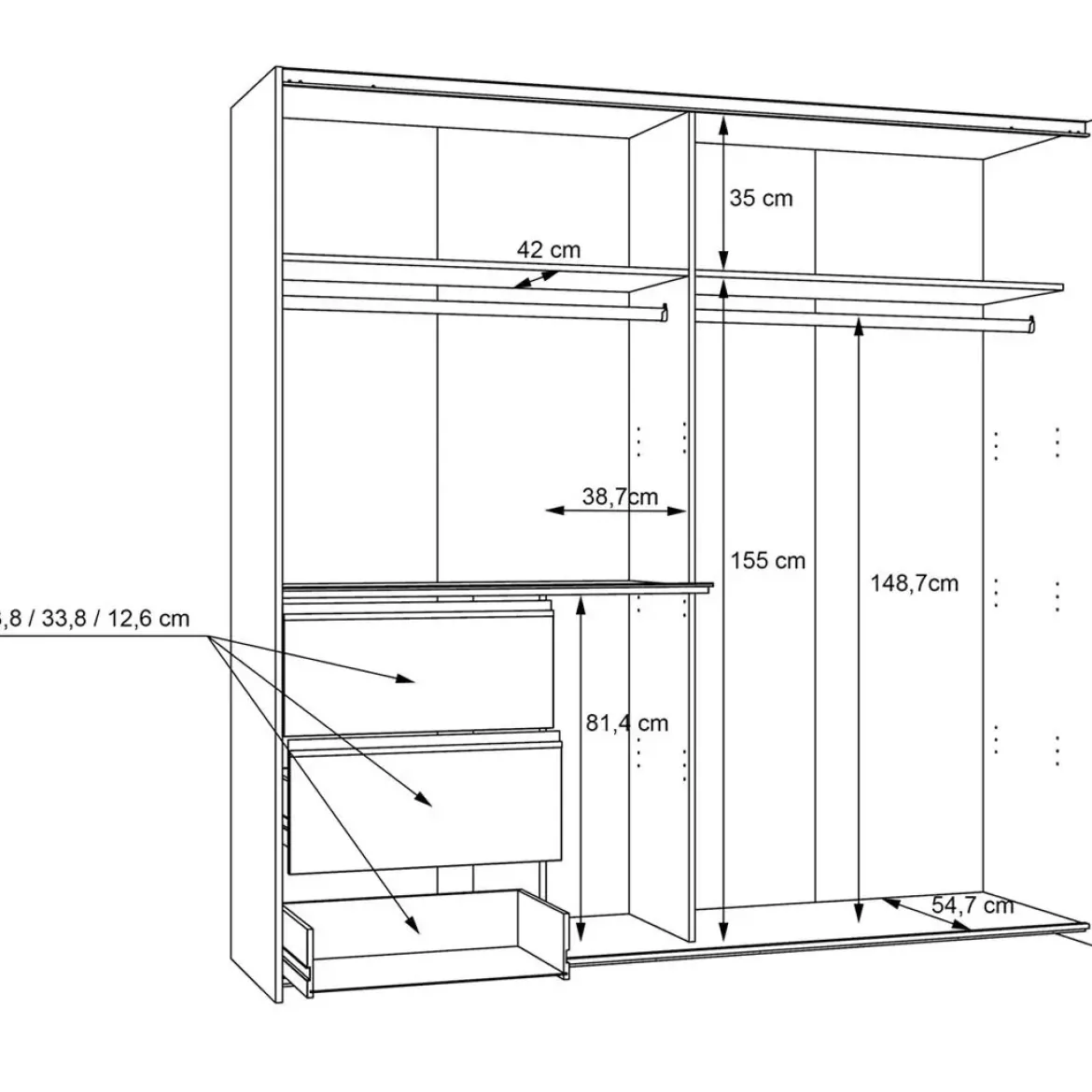 Armario de Dormitorio Blanco 2 Puertas 3 Cajones W2QS823E71-120
