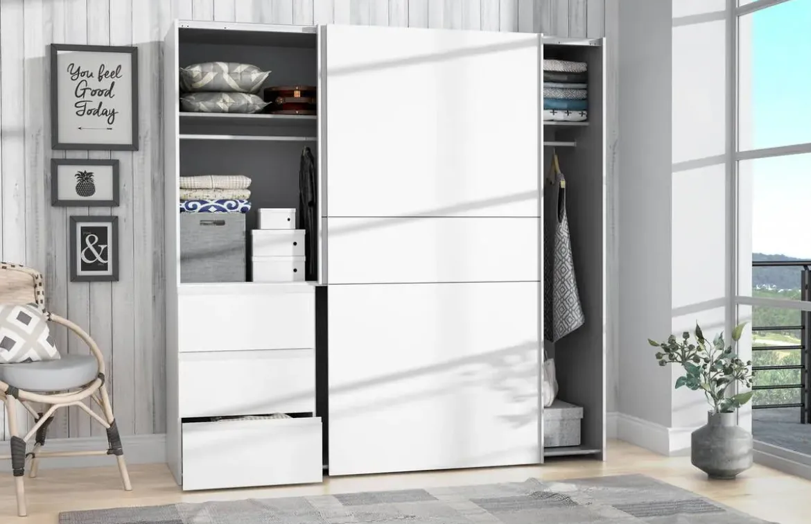 Armario de Dormitorio Blanco 2 Puertas 3 Cajones W2QS823E71-120