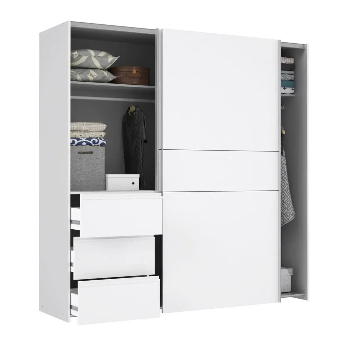 Armario de Dormitorio Blanco 2 Puertas 3 Cajones W2QS823E71-120