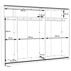 Armario de Dormitorio 269 cm 2 Puertas Correderas Blanco Roble Sonoma WNPS123E1-Q45