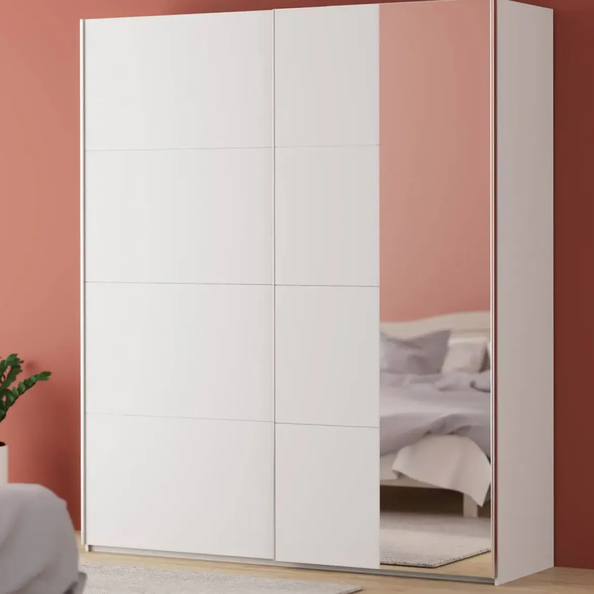 Armario de Dormitorio de 200 cm Blanco Mate 2 Puertas Correderas con Espejo FTIS32462-120