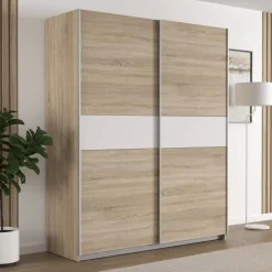 Armario de Dormitorio de 170 cm 2 Puertas Correderas Blanco Roble Sonoma WNPS823E1-Q45