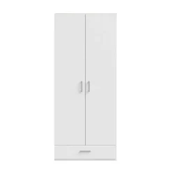 Armario de Dormitorio 2 Puertas y 1 Cajón Estructura de Melamina Blanco ECBS923-120