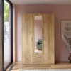 Armario de Dormitorio 2 Puertas con Espejo y 2 Cajones Natural ECBS931-D108