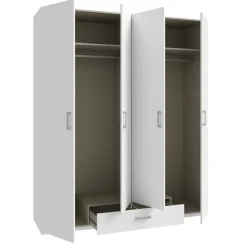 Armario de Dormitorio 4 Puertas 1 Cajón Acabado Blanco ECBS941-120