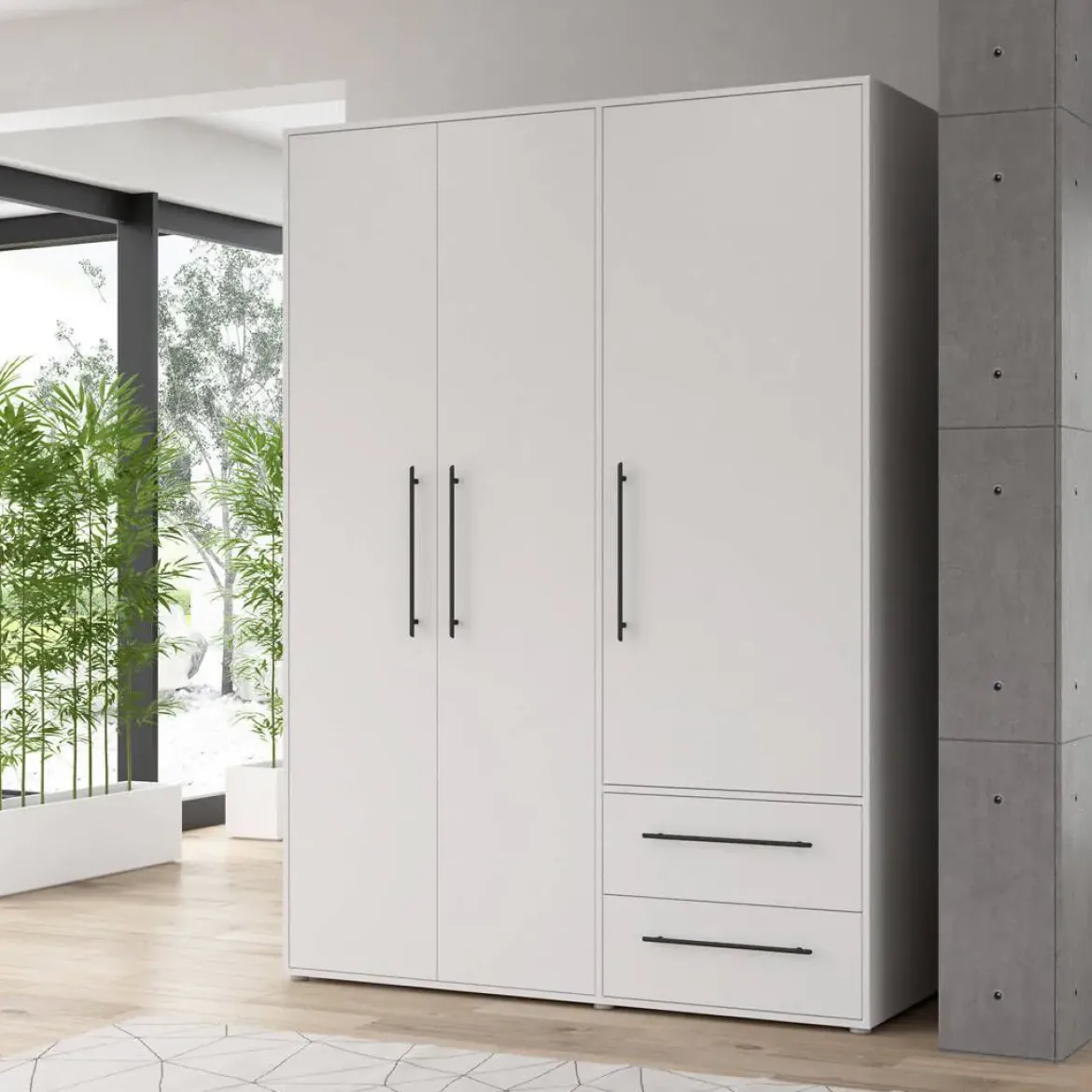 Armario de 3 Puertas 2 Cajones Blanco MateMKSS833-120