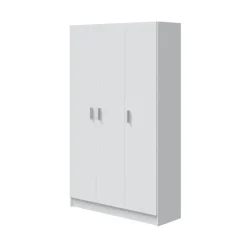 Armario escobero auxiliar ACABADO BLANCO de tres puertas color blanco de melamina con cuatro estantes 007143O