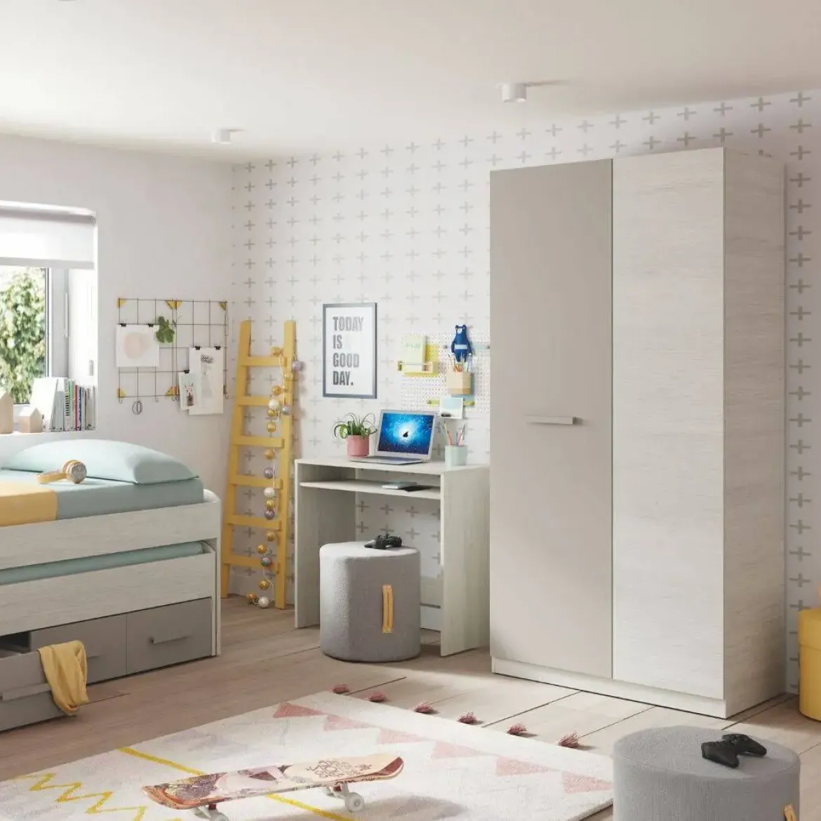 Armario Juvenil de 2 Puertas 200 cm Blanco-Alpes ARES 016667F