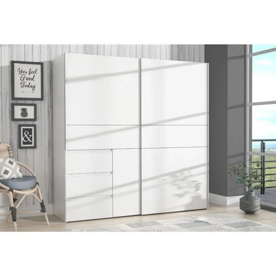 Armario 2 Puertas 3 Cajones en Blanco Mate con Cajonera Exterior W2QS323E71-120