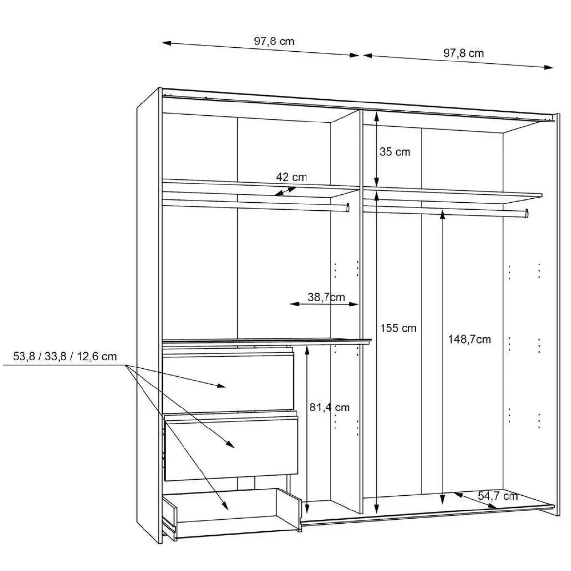 Armario 2 Puertas 3 Cajones en Blanco Mate con Cajonera Exterior W2QS323E71-120