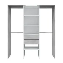 Armario-vestidor TIDY blanco y cemento con estantes, dos cajones y 4 barras 0L8552A
