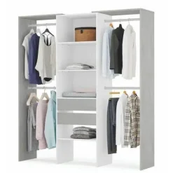 Armario-vestidor TIDY blanco y cemento con estantes, dos cajones y 4 barras 0L8552A