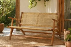 Banco de Jardín de Madera Teca-Ratán Natural MB-199282