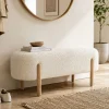 Banco Tapizado Efecto Bouclé Acabado Blanco con Patas de Abedul 0721655