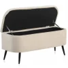 Banqueta Baúl Tapizada en Terciopelo Beige y Metal GABAR 10276
