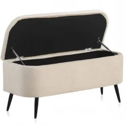 Banqueta Baúl Tapizada en Terciopelo Beige y Metal GABAR 10276