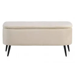Banqueta Baúl Tapizada en Terciopelo Beige y Metal GABAR 10276