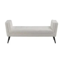 Banqueta blanca tapizada con patas de madera negras GABAR 10880