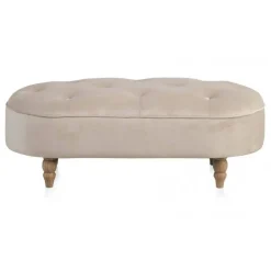 Banqueta en Terciopelo Beige con Patas de Madera GABAR 10277
