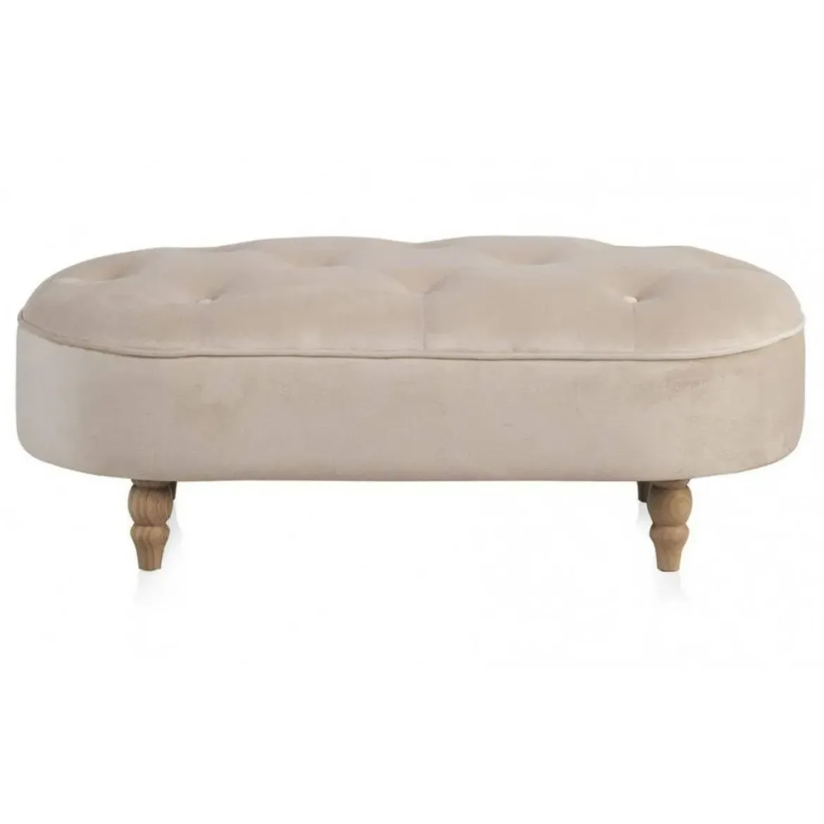 Banqueta en Terciopelo Beige con Patas de Madera GABAR 10277