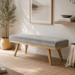Banqueta Tapizada con Terciopelo Gris GABAR 8110