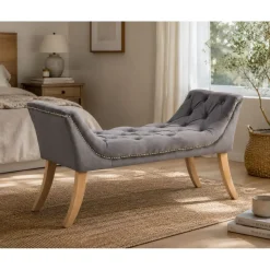 Banqueta Tapizada con Terciopelo Gris GABAR 10279