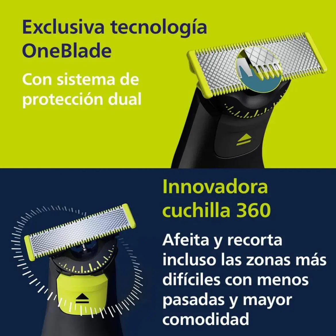 Barbero Recortador Philips OneBlade Pro Cara y Cuerpo Cuchilla 360 Peine-guía 12 longitudes QP6542/15