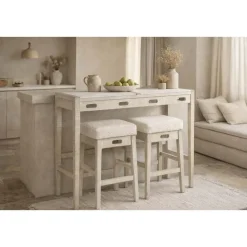 Barra de Cocina en Mármol y Madera con Taburetes MB-220151